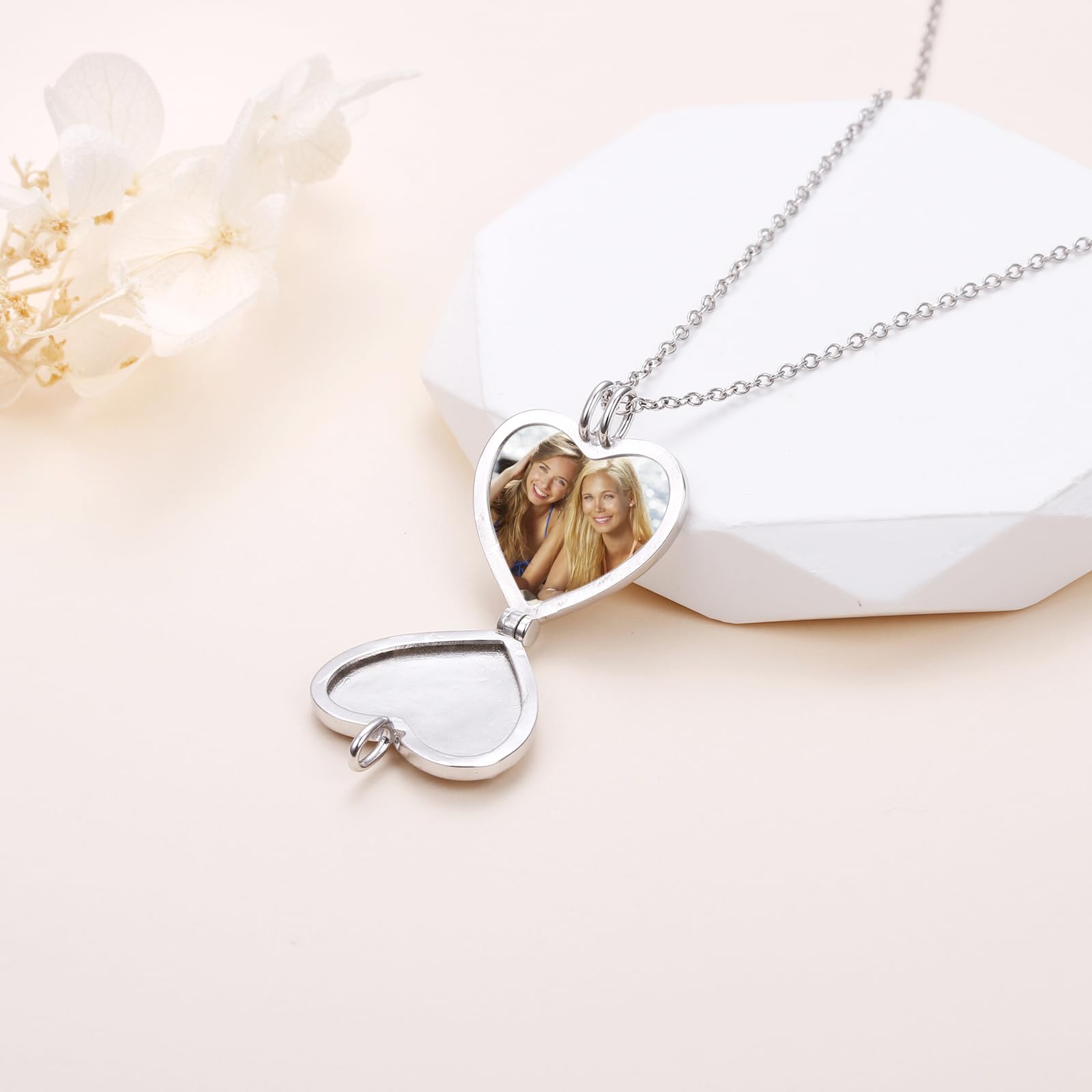 Ciondolo con foto medaglione con immagine in argento Sterling 925 amore cuore collana sorelle/girasole/madre figlia ricordo memoria ciondolo immagini medaglione catena promemoria regali per le