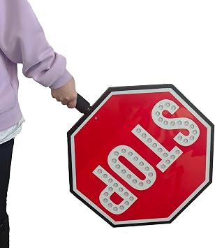 18" LED Rechargeable Stop Sign with Automatic Sensor, High Visibility Traffic Control, Double-Sided Design, Ideal for Road Safety