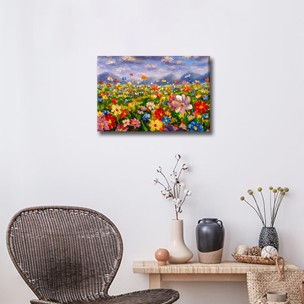 TISHIRON Flowers Painting Wall Art Canvas Prints,Flower Field Landscape Oil Paintings Impressionism Artwork Wall Artwork Framed for Bathroom Living Room Bedroom Home Office Decor 12X18 in - Image 4
