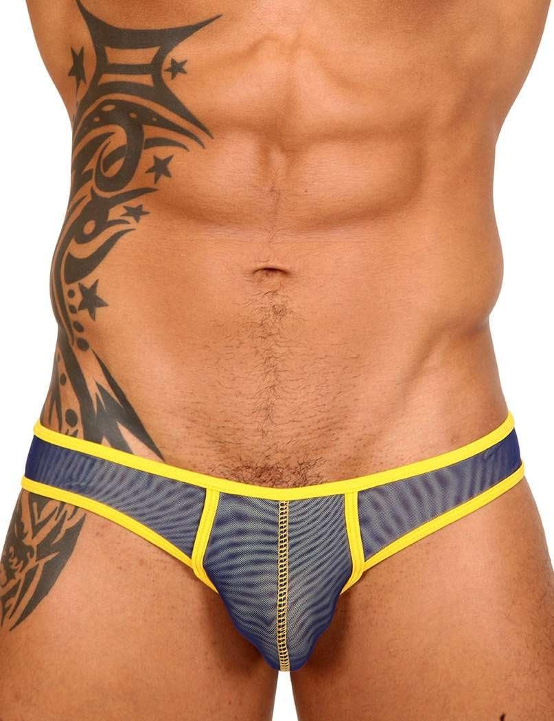 Pistol Pete PP-UB224-665-Prism-Sheer 2 Layer Mesh Sport Briefs-Navy-Yellow-Large