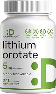 Lithium Orotate 5mg, 240 Capsules – Highly Bioavailable & Stable Lithium Supplements – Easily Absorbed Mineral Salt in Gentle Form – Low Dose, Non-GMO, Gluten Free