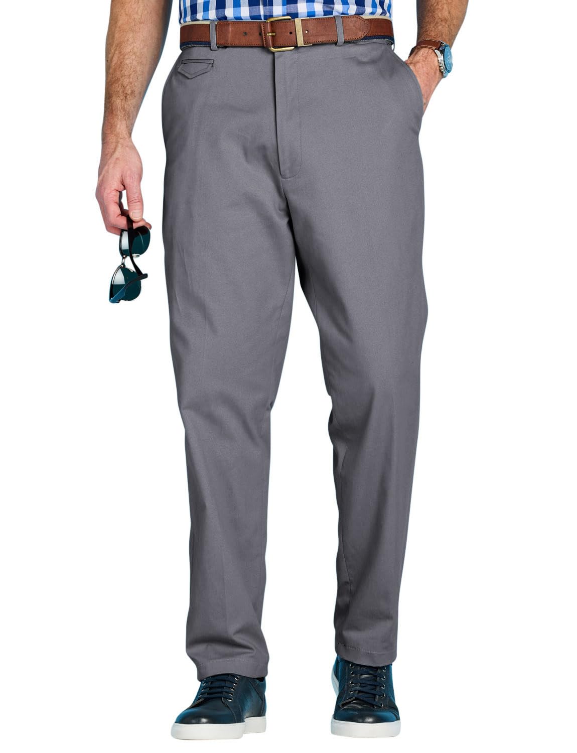 Pegasus Men's Charcoal Cotton Chino Trousers With Stretch Waistband Versatile, Comfortable & Stylish Smart Casual Pants 34W / 29L