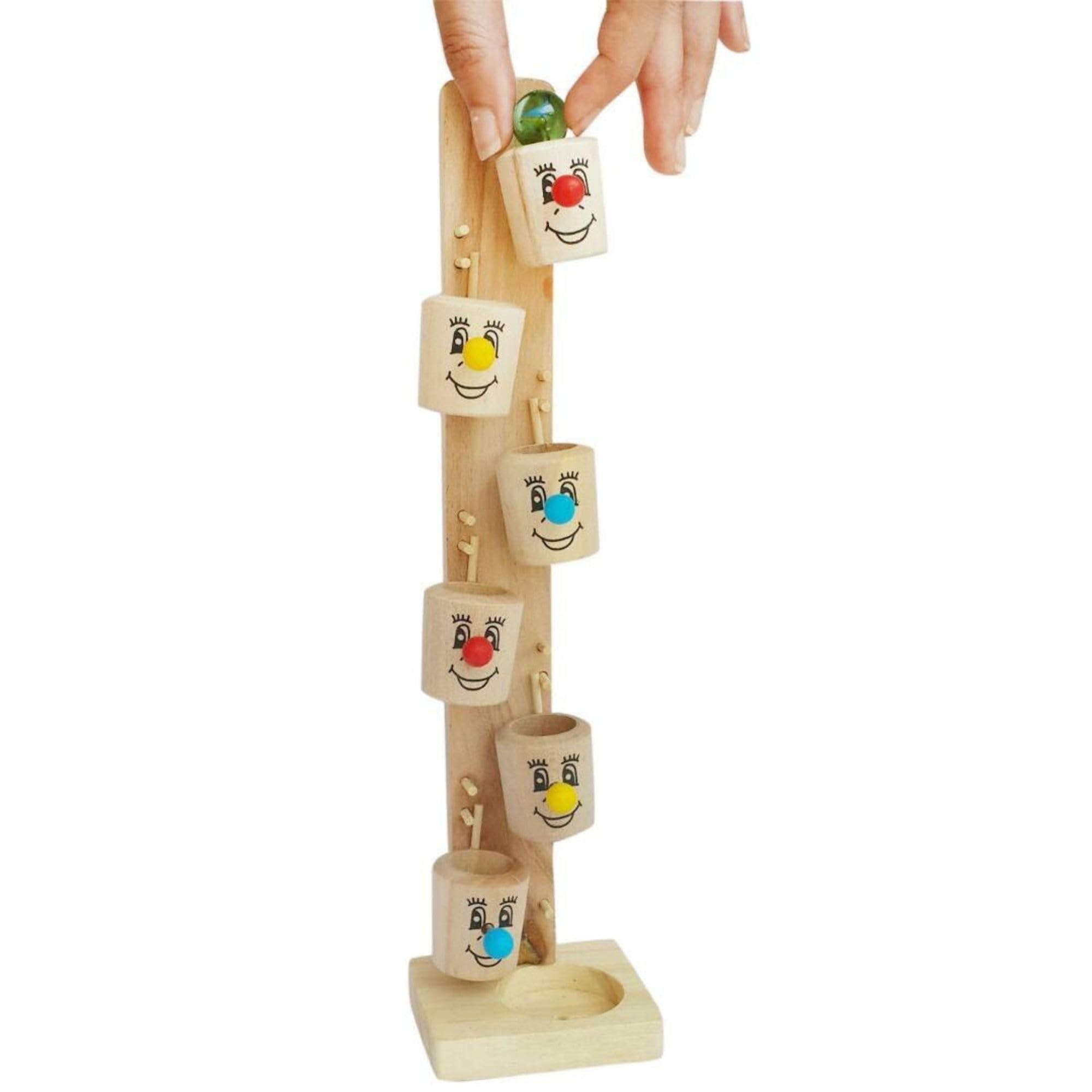 generic Wooden Marble Run Tower with Smiley Face Buckets, Traditional Ball Drop Game-picture-22