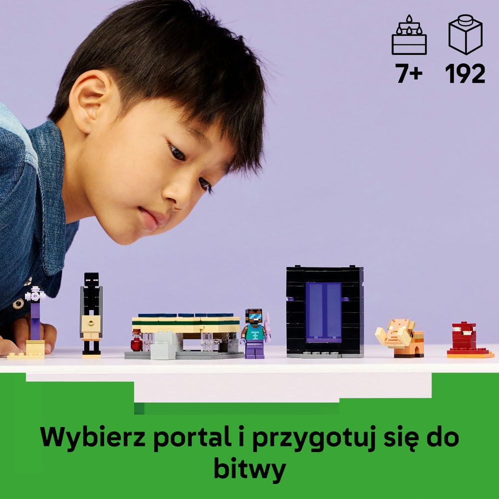 LEGO Minecraft Podróż przez portal Netheru i Kresu, zabawka konstrukcyjna dla dzieci z Endermanem i dwoma portalami, pomysł na prezent na urodziny dla 7-latka i gamingowa ozdoba do pokoju 21584