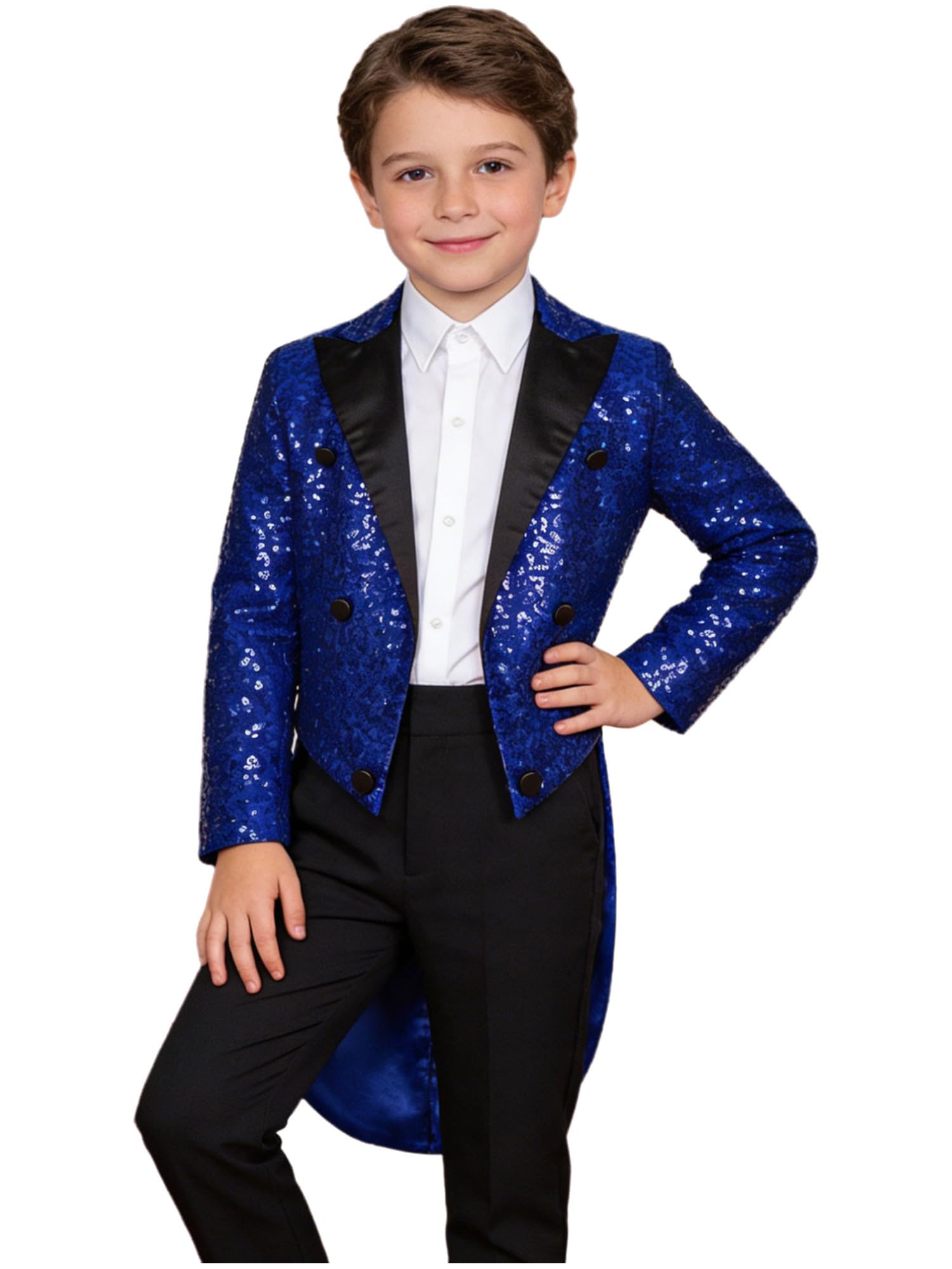 IEFIEL Esmoquin de Lentejuelas para Niño Chaqueta de Fiesta Vestir Formal de Boda Cóctel Chaqueta de Mago Disfraz de Fiesta Carnaval 5-16 Años Azul 13-14 años