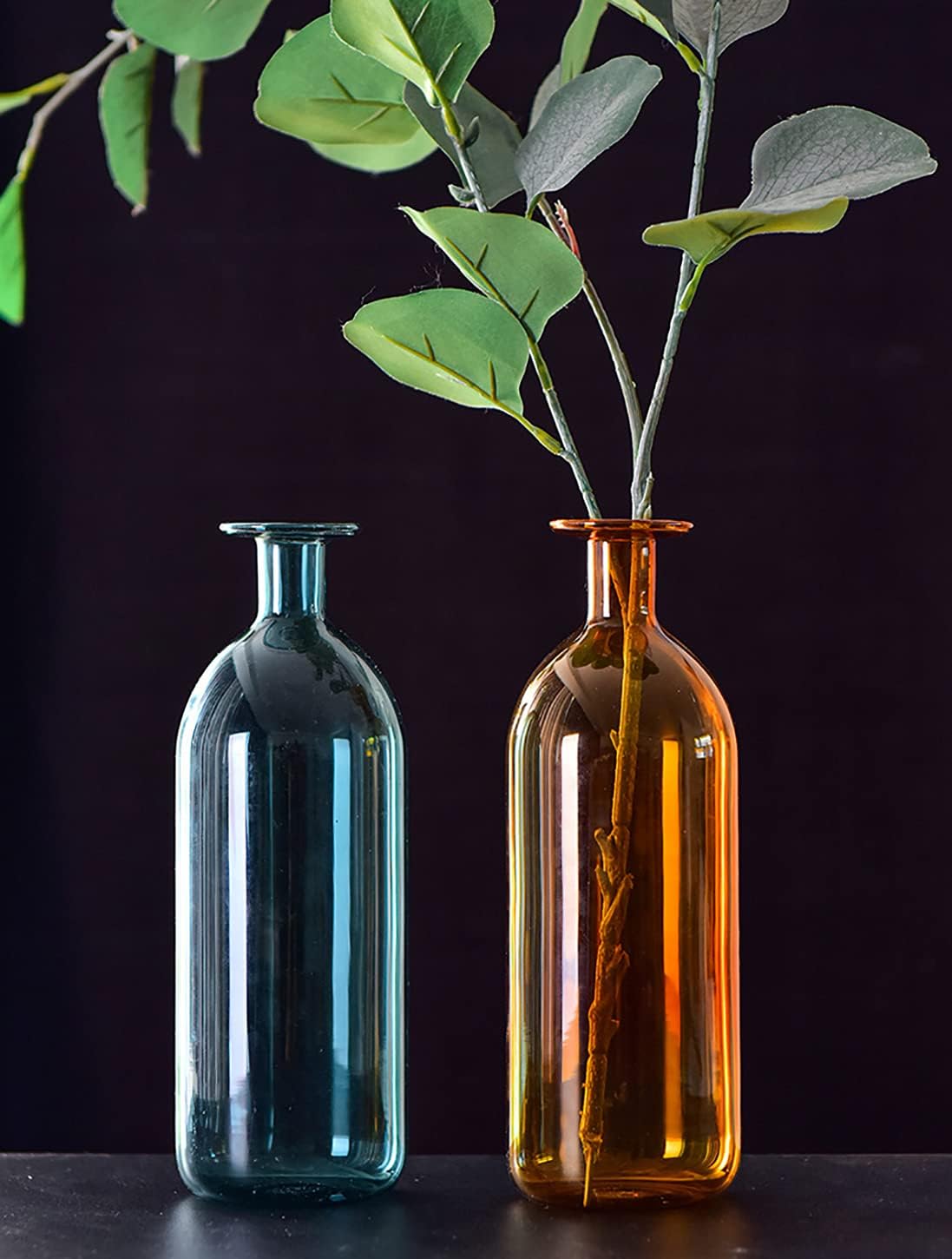 Bud Vase for Décor Small Vases for Flowers Set of 2 Colored Glass Vase for Décor Living Room Modern Home Decor Bookshelf Decorations (Two Pieces)