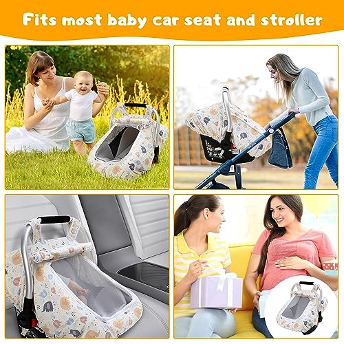 Image of Car Seat Covers for Babies, Baby Car Seat Cover for Boys Girls with Breathable Mesh Window, Lightweight Infant Car Seat Canopy for All Seasons, Universal Fit Most Baby Car Seat(Elephant)