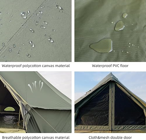 Miniatura 2 de Tienda de campaña de lona de algodón con gato de estufa, yurta espaciosa para camping familiar, tienda de campaña para 4 estaciones con suelo