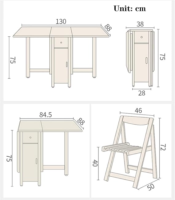 Folding Table, Drop-Leaf Kitchen Table, Walnut Folding Dining Table and Chairs Set, Rectangular Retractable Home Dining Table Includes 4 Chairs, No Assembly Required