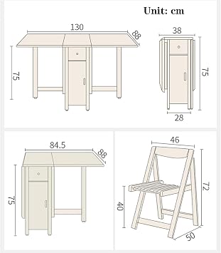 Folding Table, Drop-Leaf Kitchen Table, Walnut Folding Dining Table and Chairs Set, Rectangular Retractable Home Dining Table Includes 4 Chairs, No Assembly Required