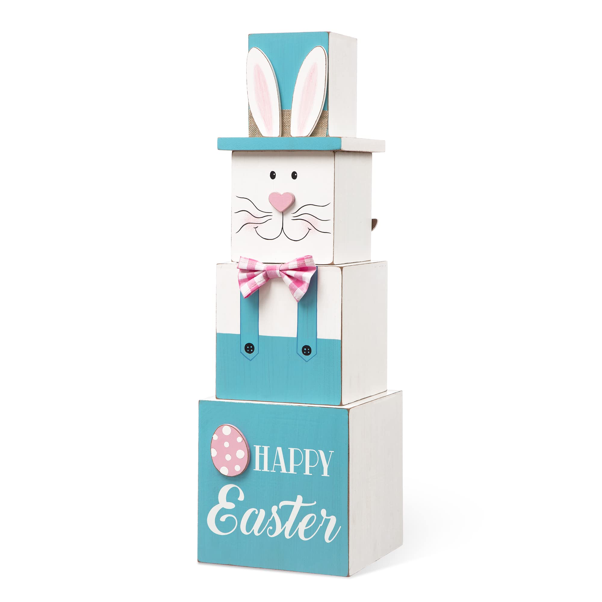 glitzhomeWooden Double-Sided Easter Porch Decor Bunny/Uncle Sam Decorative Nesting Boxes with Lids, 24.5" H