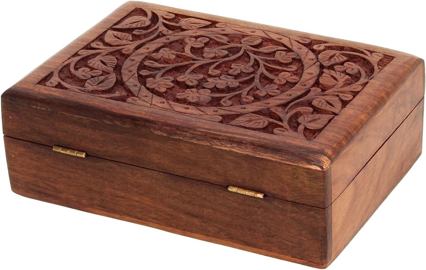 Ajuny Hand-Carved Wooden Jewelry Keepsake Box, Tree of Life Trinket Chest, Handmade Wood Storage Organizer – Unique Gift for Women, 7x5 inch - Image 5