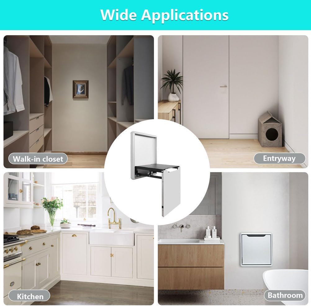 AIZYR Wall Mounted Folding Chair Folding Chair, Shoe Changing Stool Hidden Wall Stools Space Saving for Entryway, Living Room,Bathroom,White