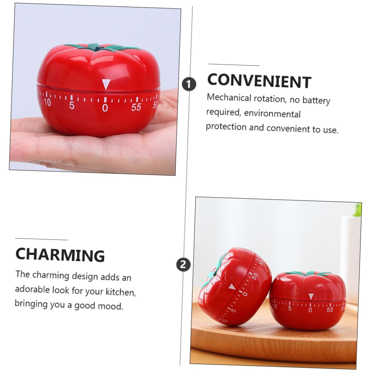 MAGICLULU Timer da Cucina Adorabile a Forma di Pomodori, Sveglia Meccanica in Pp Rosso, Set da 2 Pezzi, senza Batteria, per Cucina