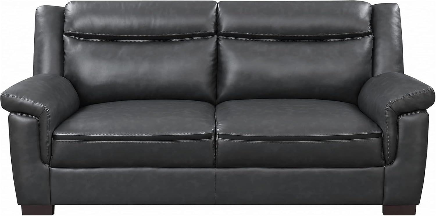 Gray Faux Leather Pillow Top Upholstered Sofa