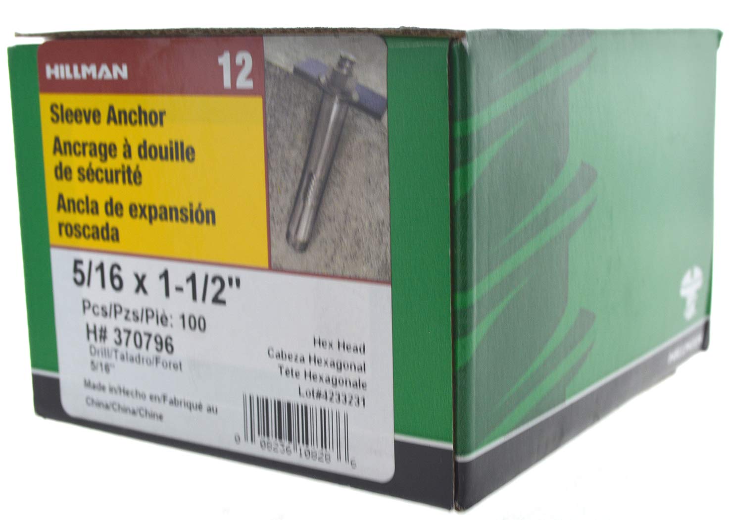 Hillman 370796 Hex Head Sleeve Anchor – 5/16” X 1-1/2”, 100-Pack For Concrete, Brick & Block