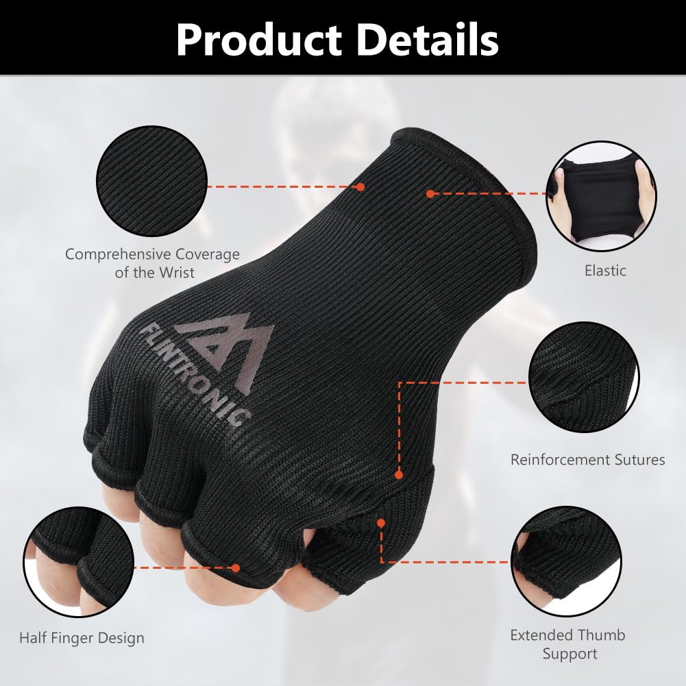 flintronic Fasce da Boxe per Arti Marziali, Guanti Interni, Fasce Elastiche per Pollice, per MMA, Allenamento, Muay Thai, Kickboxing e Sport da Combattimento