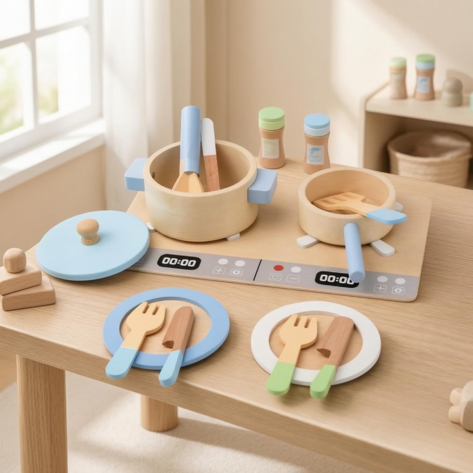 Accessori da per Bambini con Bordi Arrotondati Set da Giocattolo con Pentola Coperchio Realistico