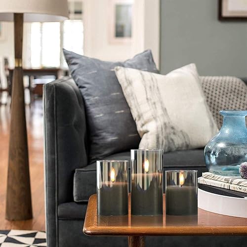 Miniatura 6 de GenSwin - Velas de cristal sin llama recargables con LED parpadeantes, con control remoto y temporizador, velas de columna operadas por batería,