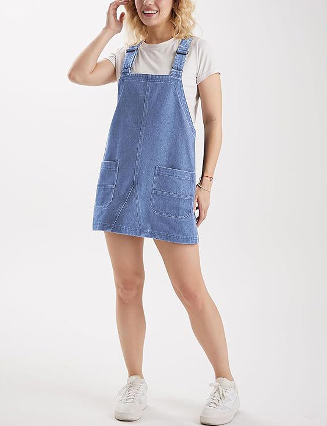Sukany Tuta da donna casual in denim con cinturino regolabile allentato jeans corti pagliaccetti maglioni