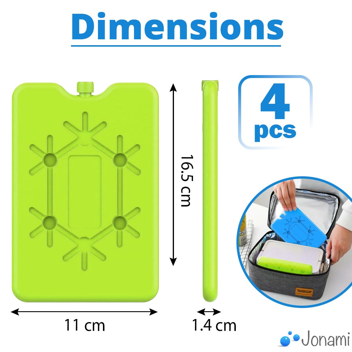 Acumulador De Frío Reutilizable para Bolsa Térmica Y Nevera Portátil Extra Plano Bloque De Hielo Colorido para Fiambrera Picnic Camping Oficina - Juego De 4 16.5x10.9x1.4 cm