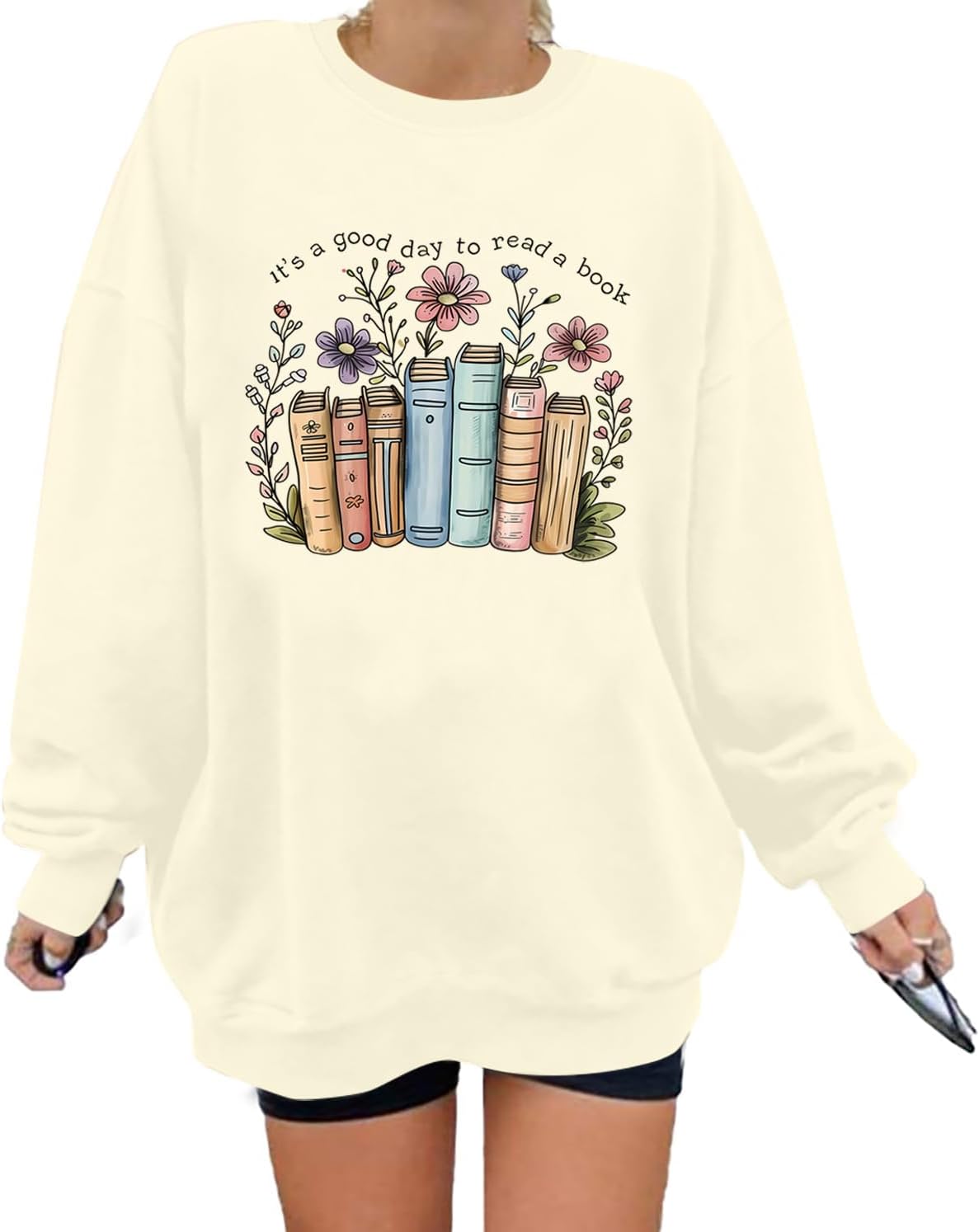 It's a Good Day to Read a Book Sweatshirt for Women Wildflower Book Lovers Pullover Reading Teacher Long Sleeve Top - Image 2