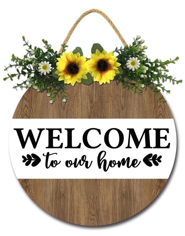 Geroclonup Welcome to Our Home Sign for Front Door Wreath Decorations for All Seasons Front Porch Decor Hanging Gift for Farmhuose Home Outdoor Indoor 28cm
