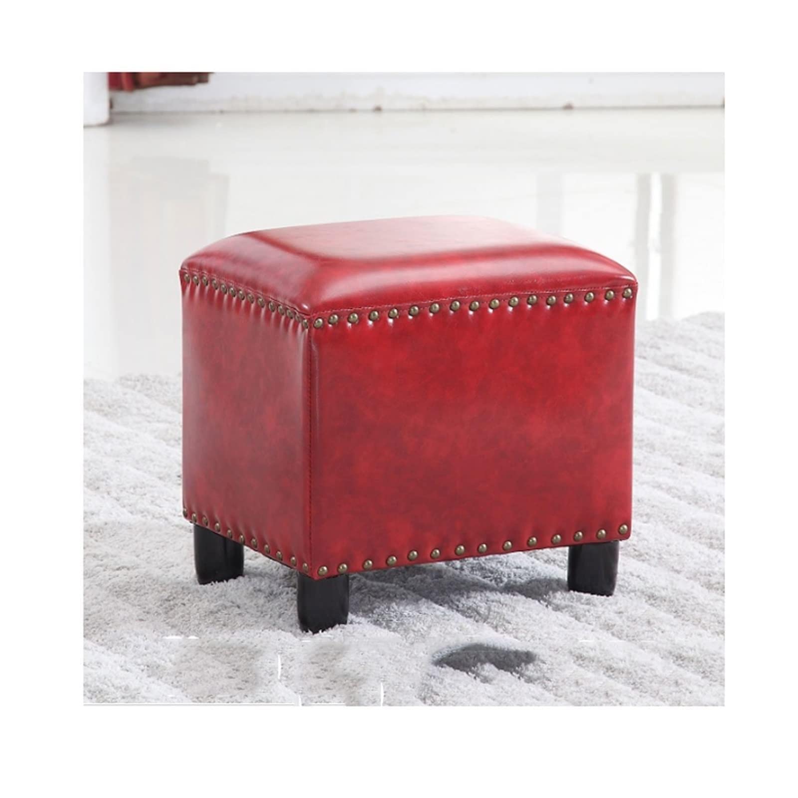 Taburete de piano rojo en cuero para tocador y asiento de maquillaje