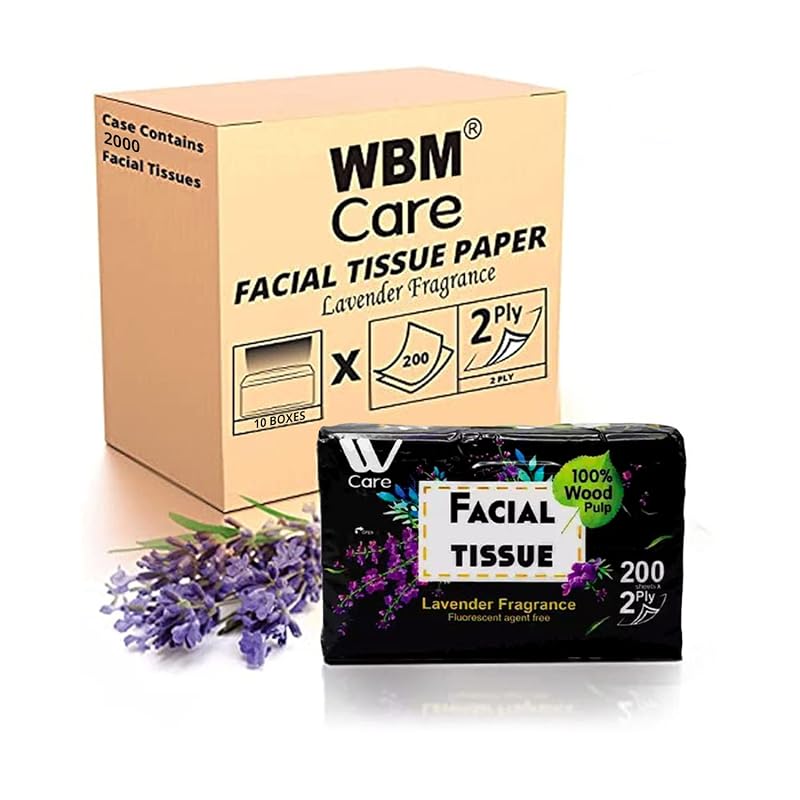 Lenços faciais WBM Care, 2 camadas, fragrância de lavanda, 2.000 unidades, pacote com 10