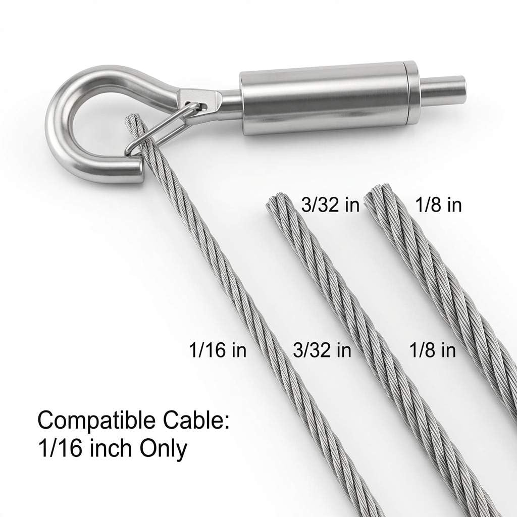 QWORK Lot de 40 tendeurs portables à crochet et œillet pour câble en acier inoxydable 1/16-3/32
