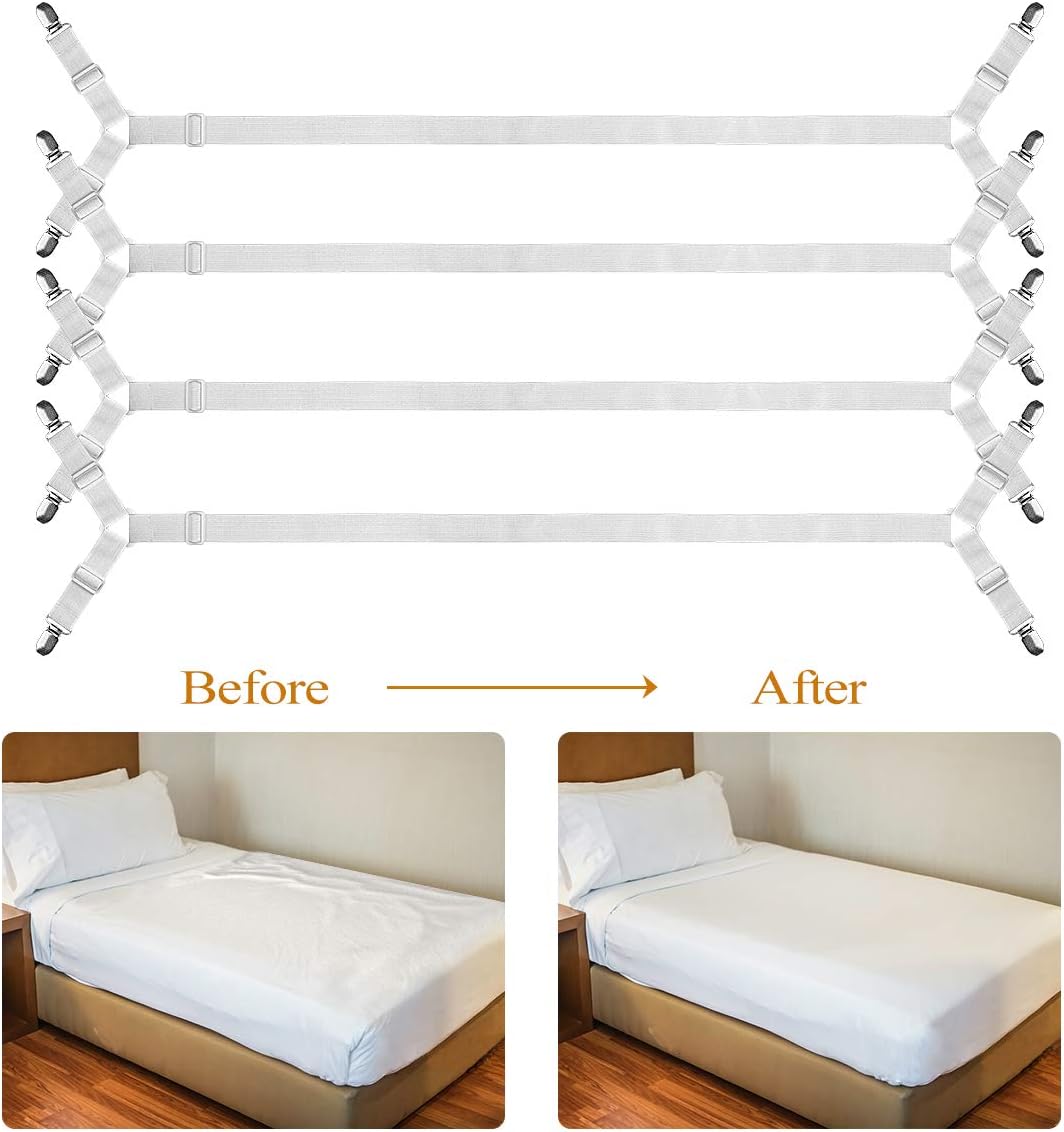 ZHOUBIN Bed Sheet Holder Straps, Adjustable Elastic Crisscross Bed Sheet Fastener Straps Suspenders for All Bed Sheets, Mattress Covers(2 Set/4Pcs,White) : Home & Kitchen