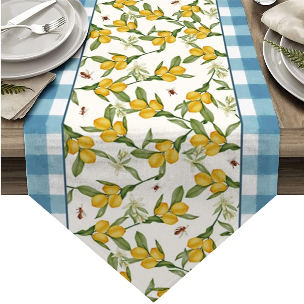 Lemon Fruit Table Runner for Wedding Banquet Home Festival Party Dinning Table Decoration Table Runner(36x183cm)