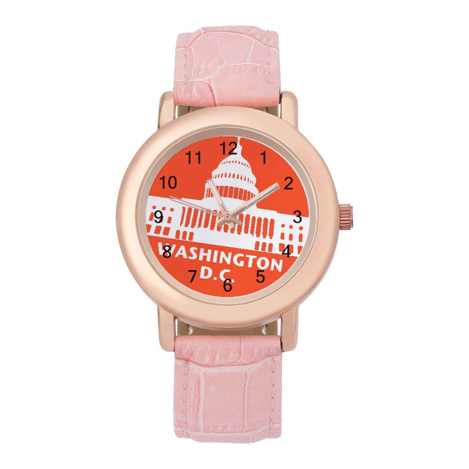 Washington D C Wrist Watches for Women Pink Leather Band Watch Fashion Three-Hand Watch Gift for Ladies