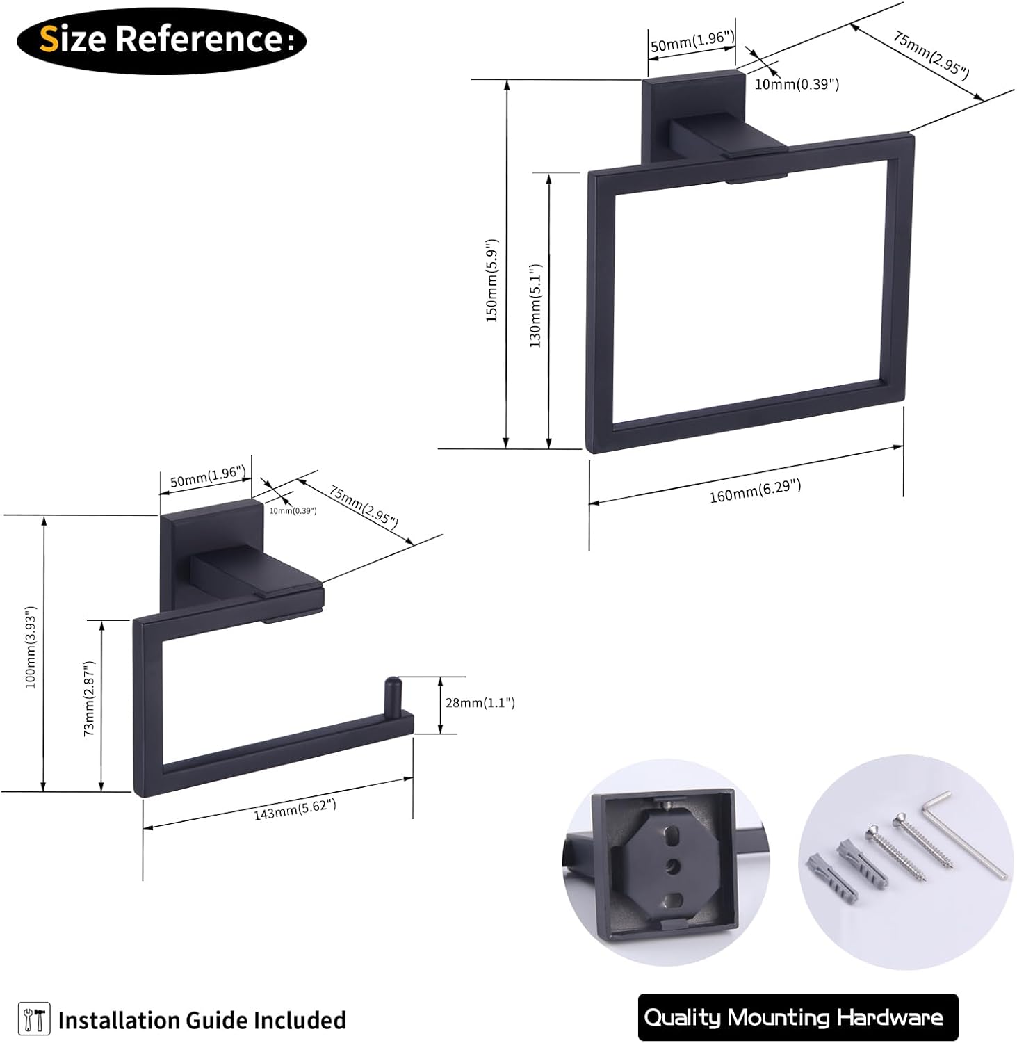 GERZ Bathroom Hardware Accessories Sets SUS304 Stainless Steel Bath Shower Set 2-Pieces(Toilet Paper Holder Towel Ring) Black Matte Finish Contemporary Style JG1956-2BK