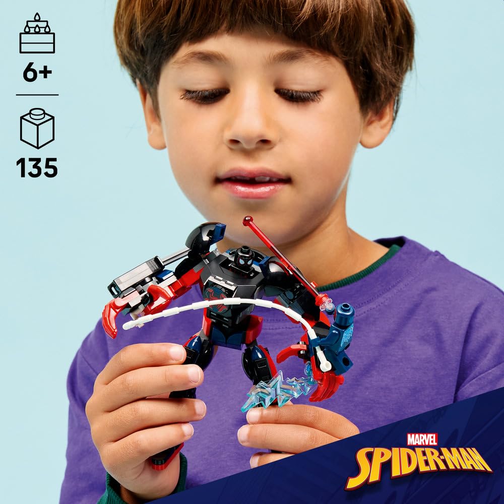 LEGO | Marvel Miles Morales kontra Spider-Man 2099 76337 | Ruchomy robot, zabawka dla 6-latka, prezent dla fana Spider-Mana, zestaw klocków dla chłopca i dziewczynki, 135 elementów