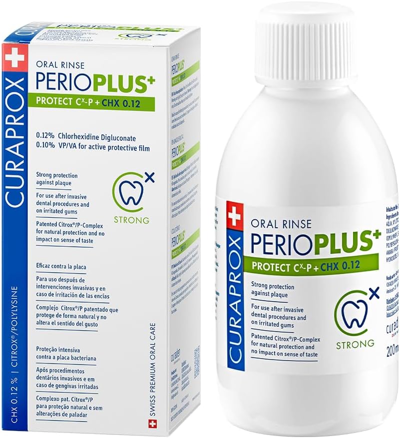 Curaprox Perio Plus Protect Mouthwash, 200ml, 0.12% Chlorhexidine Mouthwash for Gum Care and Plaque Control, CXP System with Citrox, Swiss Premium Oral Rinse