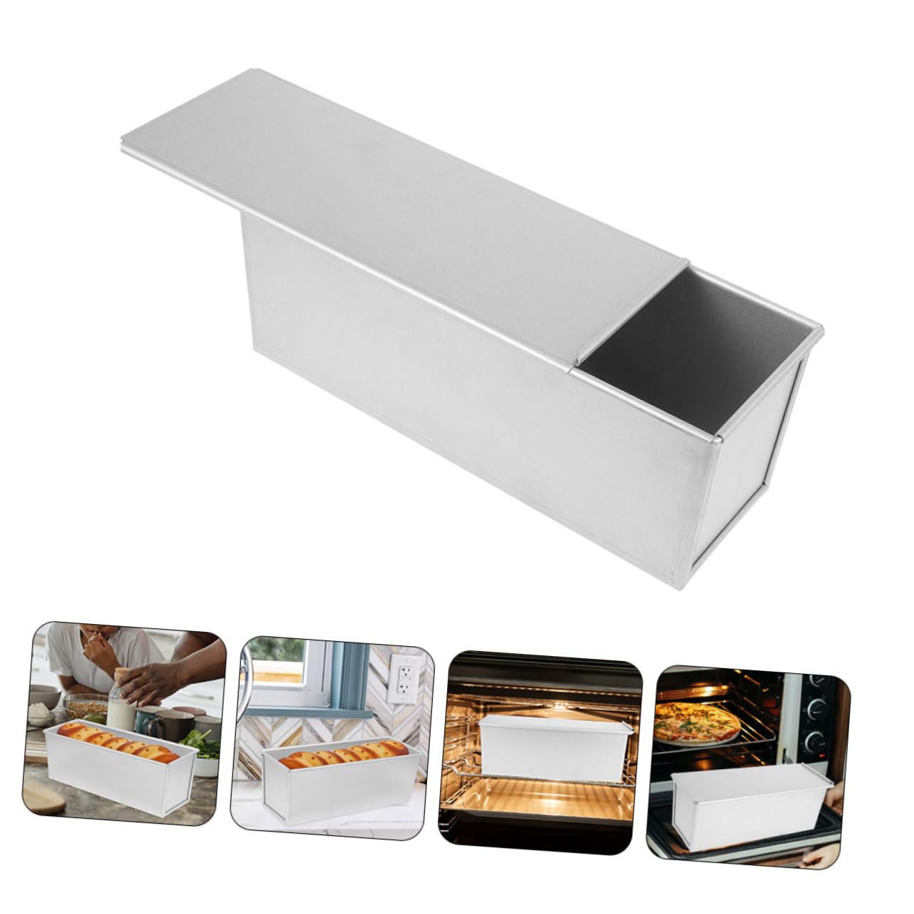 SOIMISS Backform Gleichmäßige Wärmeverteilung mit Deckel Große Kapazität aus Aluminiumlegierung Antihaft Kastenform für Brotbacken für Täglichen Gebrauch in Küche