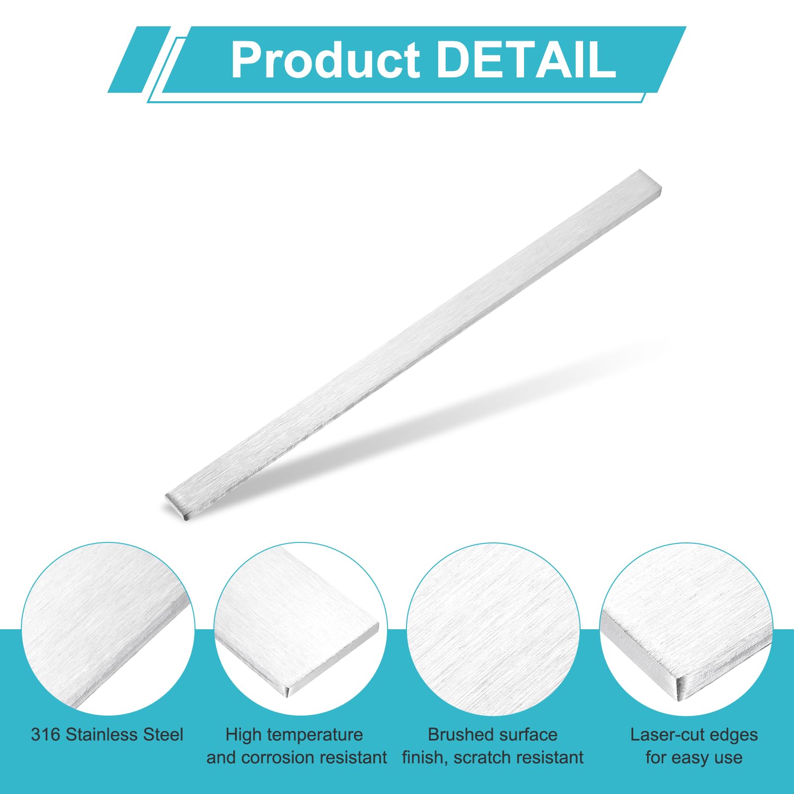 sourcing map Lot de 2 barres plates en acier inoxydable 316, 4 mm x 10 mm x 200 mm (L x l x L), barre en acier avec gants, finition brossée pour industrie, loisirs créatifs