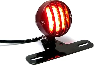Alchemy Parts Motorbike Rear Stop Tail Brake Light with Removable Bracket Number Plate Holder Round Lamp with Grill Vintage Retro Look