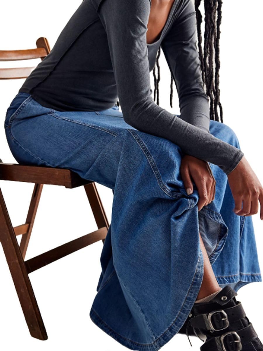 Women's High Waist Long Denim Skirts Plus Size Swing A Line Full Length Maxi Jean Skirts with Pockets - Image 4