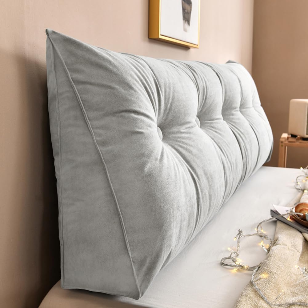 ZHULONGRUSHUI Back Cushion Rectangle Backrest Cushion,Luxury Headboard Pillow,Large Wedge Back Lumber Support Positioning Pillow with Pocket for Bed Sofa Tatami (80 * 50 * 20cm,A Grey)