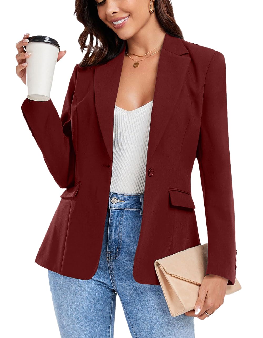 Womens Casual Blazer Work Office Blazer for Women One Button Business Suit Blazer Jackets Petite