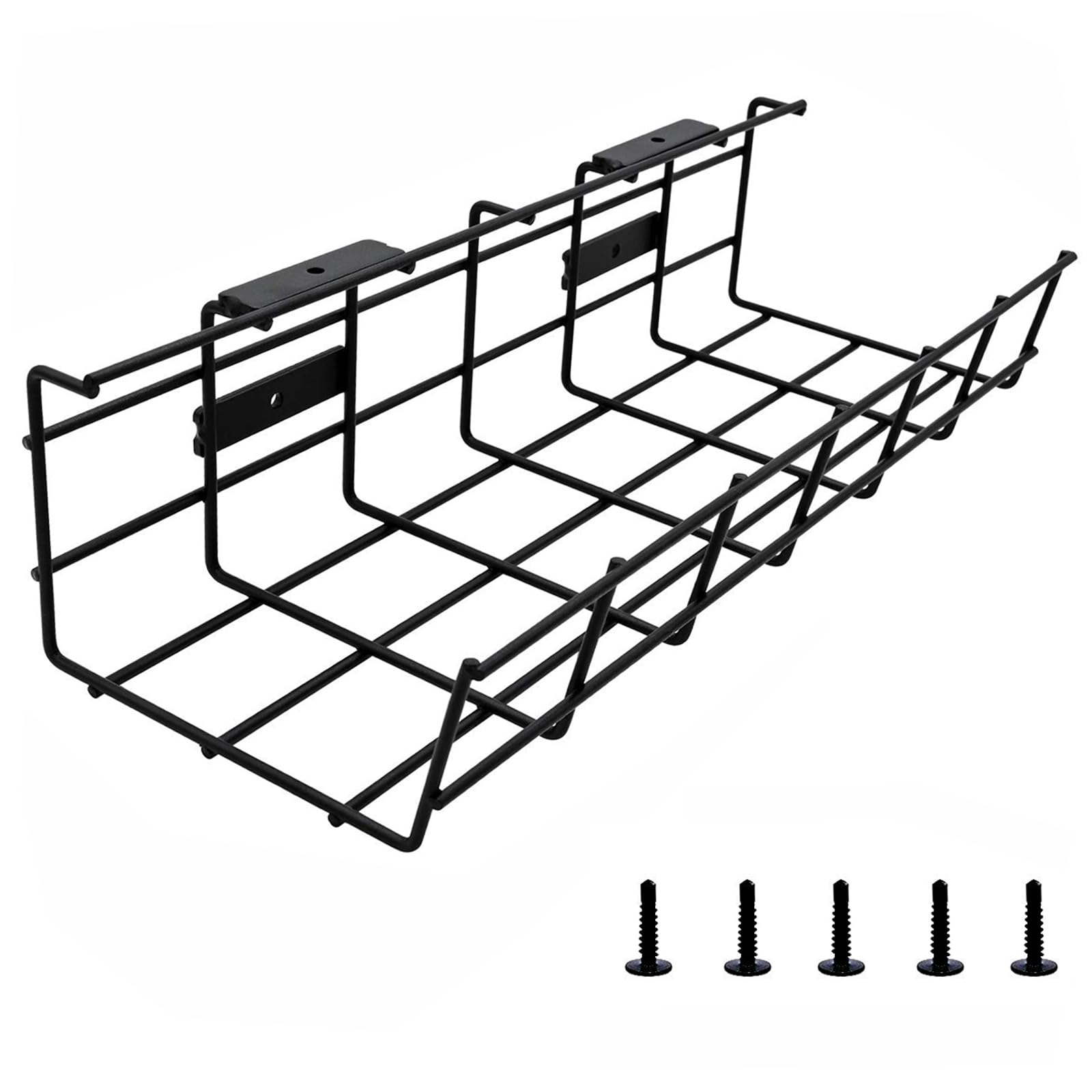 Under Desk Cable Management- 1 Pack Cord Organizer. Metal Wire Cable Management Tray for Office, Studio and Home. Super Sturdy Under Table Cable Raceways Management - Black Cable Organizer