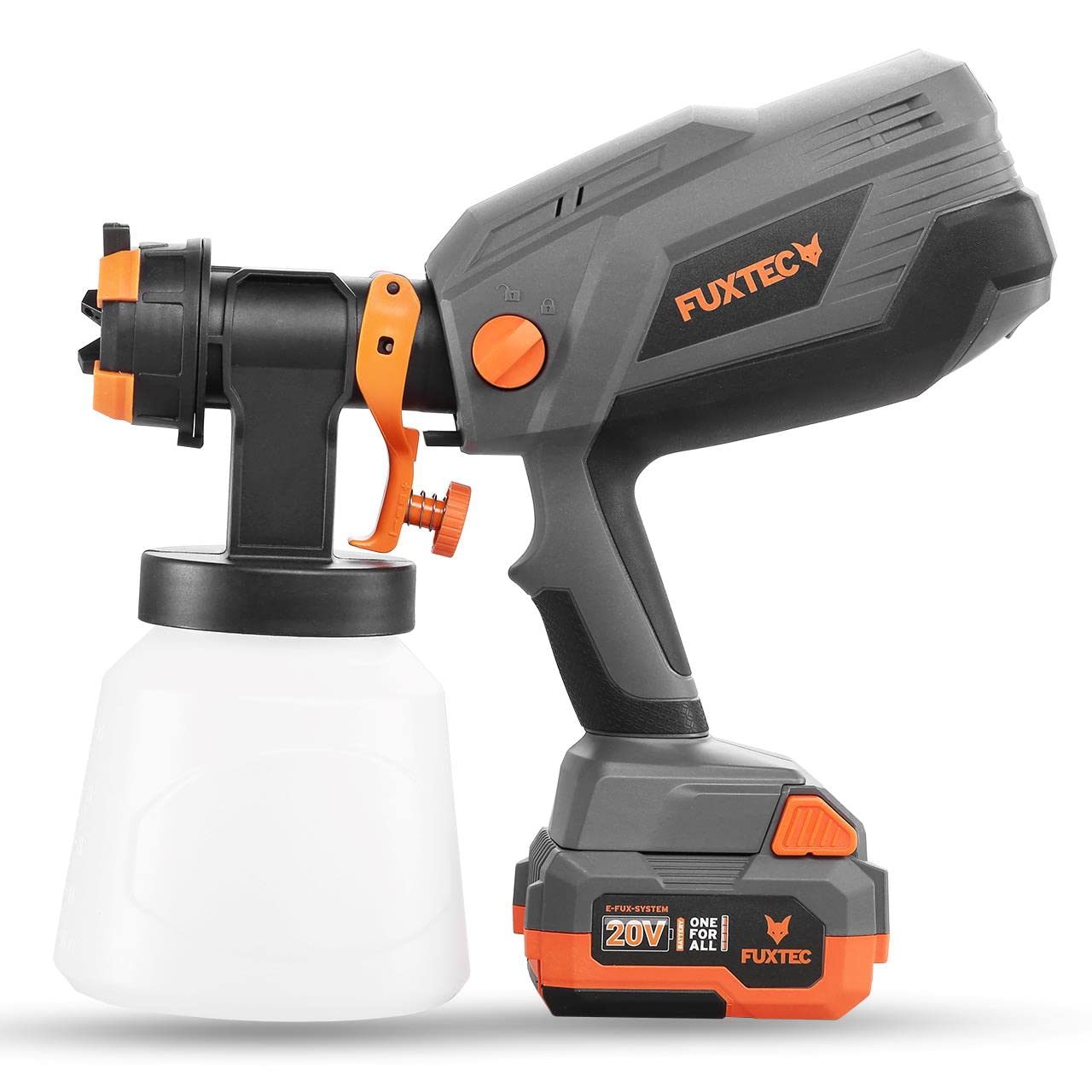 Fuxtec Akku Farbsprühsystem 20V FX-E1CSP20-SET – 1l Lackierpistole – Farbsprüher mit 3 Sprühmustern und verschiedenen Düsen – Sprühpistole 600ml/min – Inklusive Akku und Ladegerät