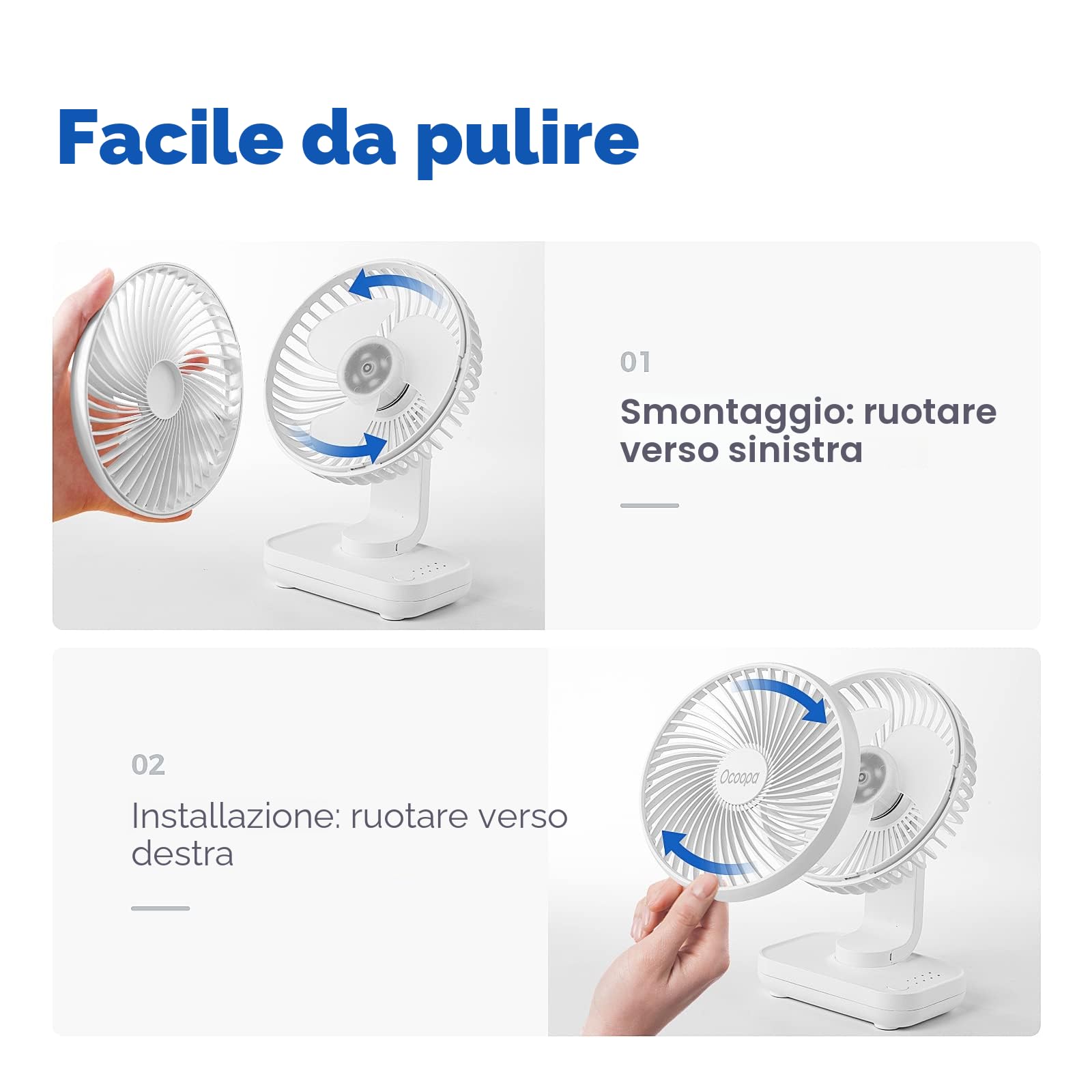 OCOOPA Ventilatore da Tavolo USB con Batteria di 4000mAh Ricaricabile, Mini Ventilatore da Tavolo Portatile di 12cm a 4 Velocità, Silenzioso e con un Potente Flusso d’Aria, Indicatore della Batteria