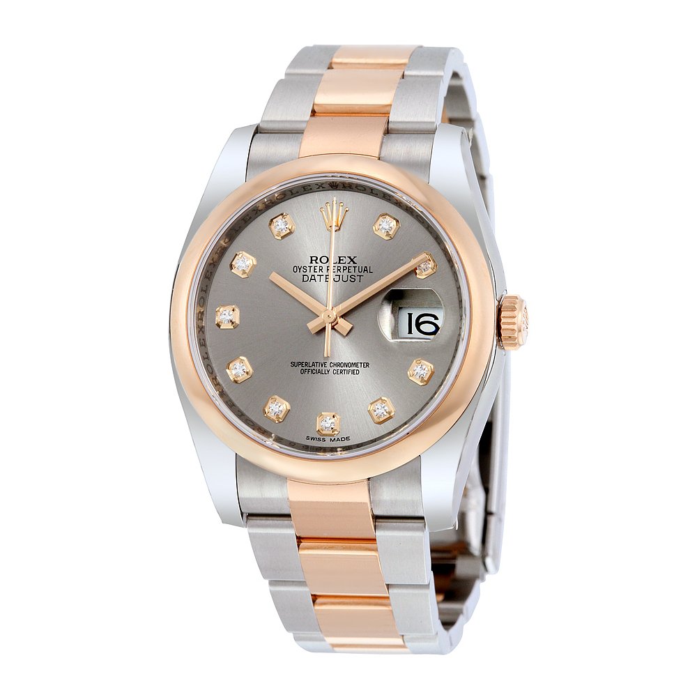 Datejust 36 Grey Diamond Dial Steel and 18K Everose Gold Oyster Mens Watch 116201GYDO