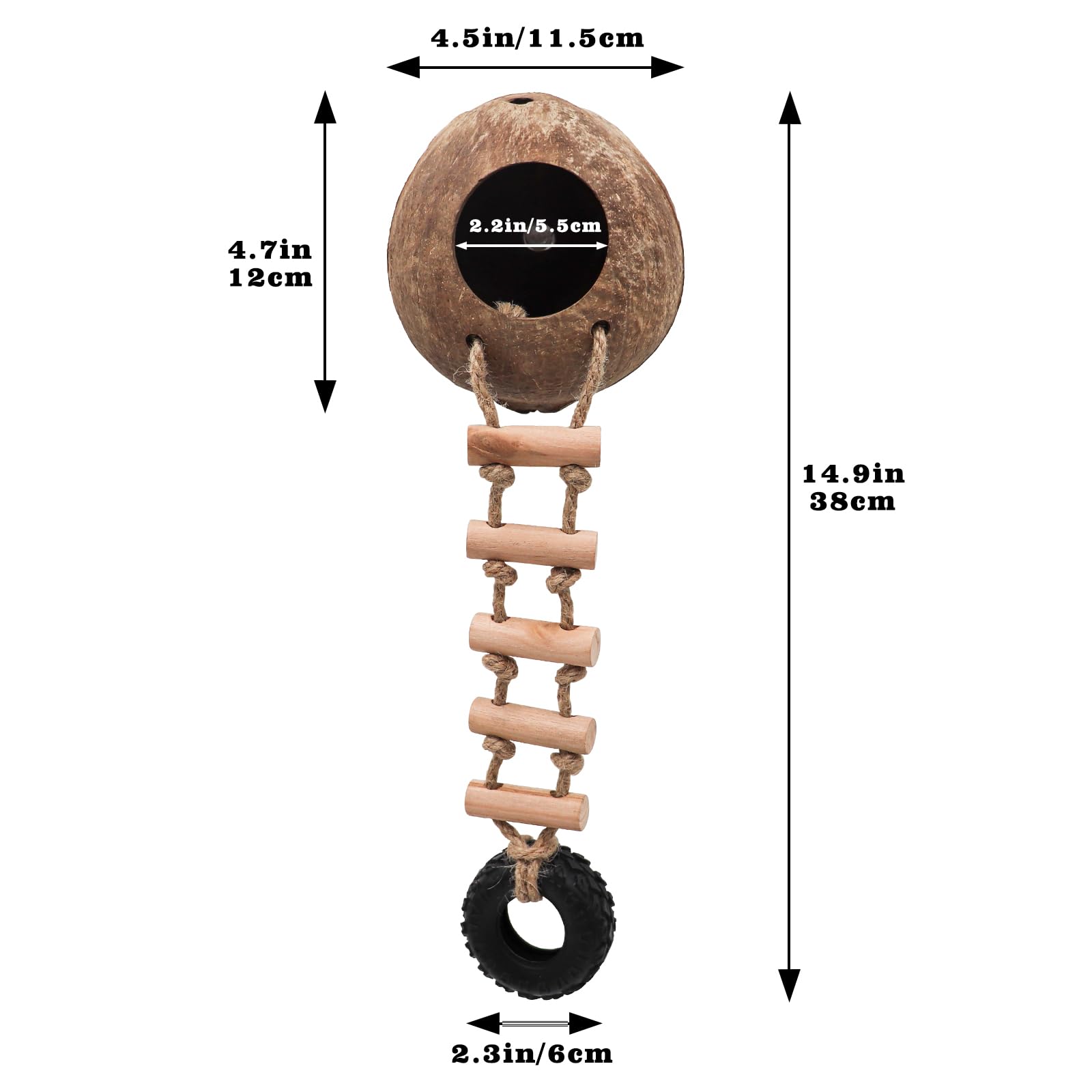 Juguete de escalada de cangrejo ermitaño, escondite de reptiles de coco natural con escalera, casa de reptiles de coco colgante, accesorios de hábitat de jaula o cueva de tanque, adecuado para gecko