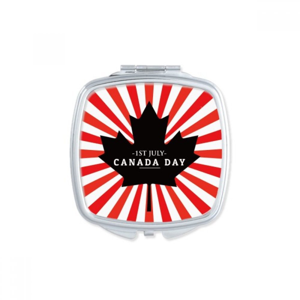 Miroir compact carré de poche pour la Fête du Canada design feuille d'érable noire
