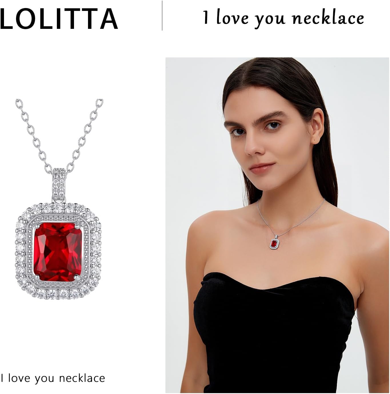 Lolitta Red Crystal Pendant Necklace For Women,18k White Gold Plated 18+2 Inch Adjustable Chain, Dainty Jewelry Rose Gifts Set,Valentine's Day Anniversary Birthday Gifts For Women Mom Her Wife - Image 3
