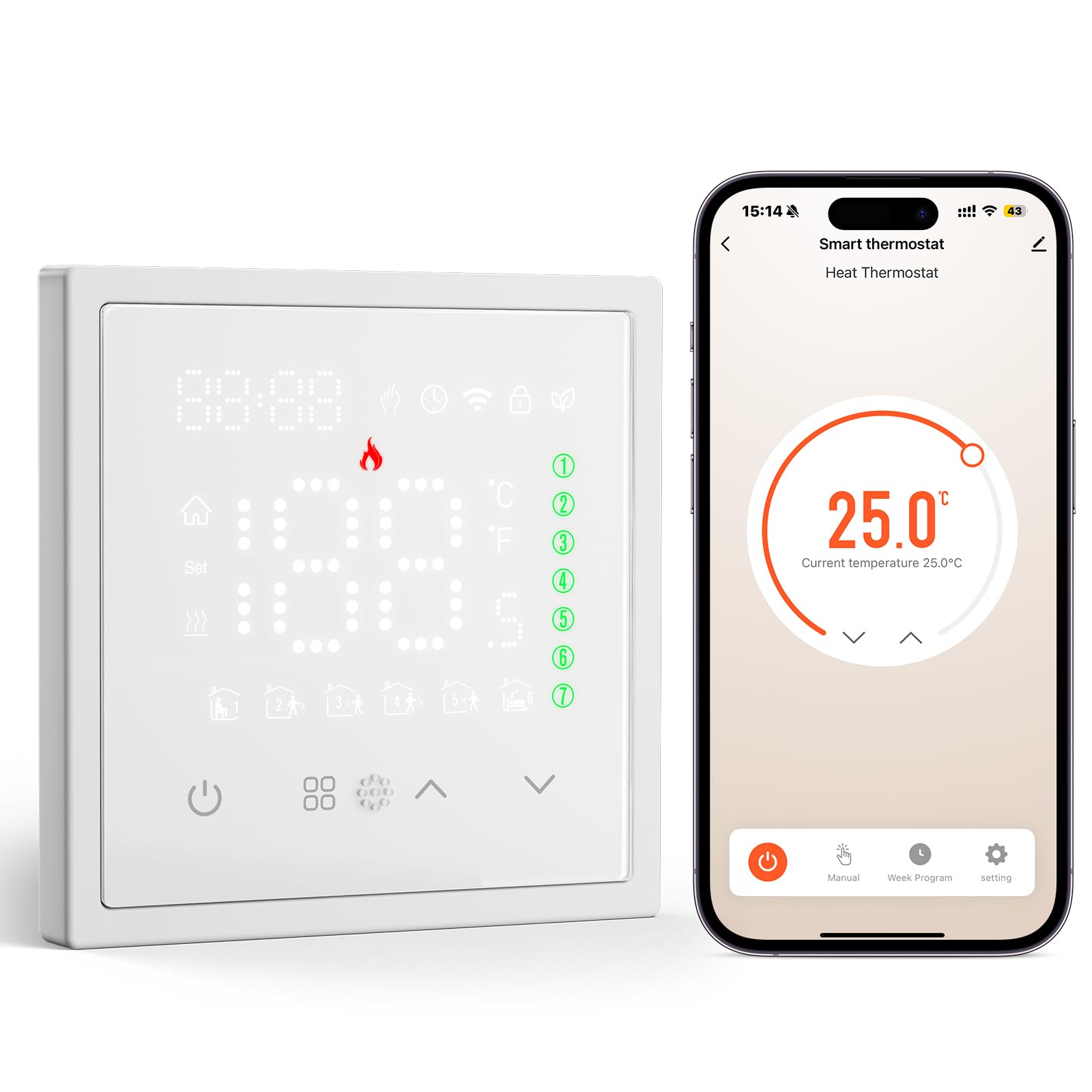 BSEED Termostato inteligente, termostatos digitales con WiFi, termostato para calefacción por suelo radiante, compatible con Alexa, Google, Smart Life, Tuya, Escenas inteligentes, no requiere